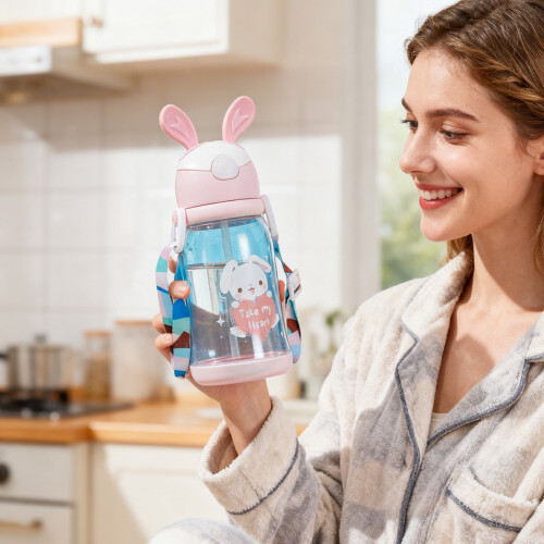 Kaninformad vattenflaska 600 ml med bärrem 1