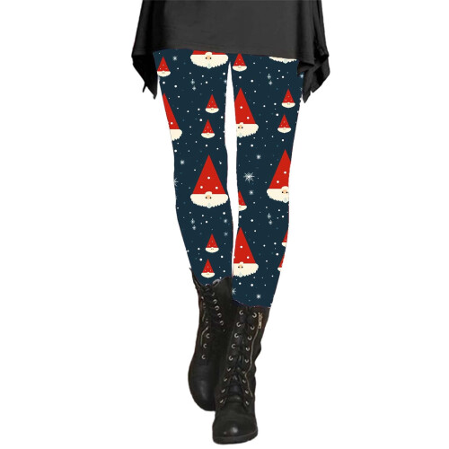 Dame polyester blomsterankelleggings blå XXL 2