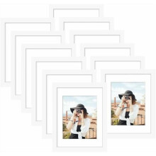 8.5x11 Picture Frame Set of 12, Display 6x8 with Mat or 8.5 x 11 without Mat, Photo Frames for Wall Mounting or Table Top Display, White