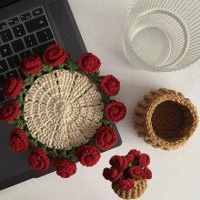 Crochet Kit for Beginners with Easy Video Tutorials – Flower Coaster for Office, Coffee Table, Home Decor, Housewarming Gift – Compatible with All