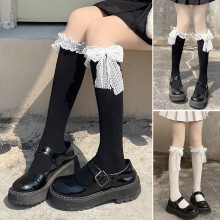 HEVIRGO 1 Pair Autumn Winter Women Stockings Lace Solid Color Sexy Lace-up Thickened Lolita Mid Tube Stockings Streetwear