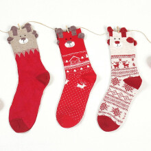 1 Pair Red Cotton Warm Fuzzy Socks Christmas Style for Girls Cozy Holiday