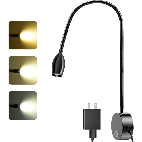 LED Wall-Mounted Reading Light, Dimmable, 360 Flexible