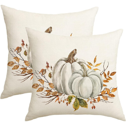 Fodere per cuscini in lino con motivo zucca, set da 2 pezzi, 45x45 cm.