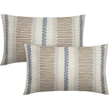 Bruine en blauwe linnen kussenhoezen 12x20 inch (2 stuks)