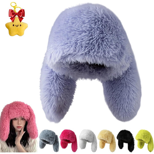 Long Bunny Ear Plush Hat - Soft Faux Fur, Adjustable Fit