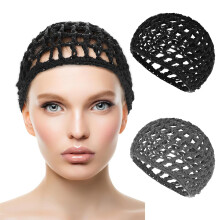 2PCS Mesh Hair Nets for Sleep, Bathing, Wigs & Braids – Elastic Knit Snood Cap (Black/Purple)