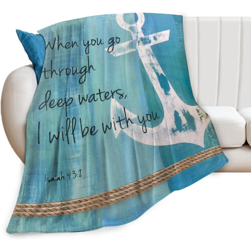 Nautical Anchor Plush Throw Blanket 80 x 60 in Blue