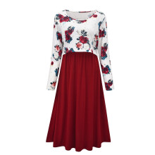 Shldybc Women's Floral Cotton Maternity Dress with Breastfeeding Design – Summer Long Sleeve Round Neck