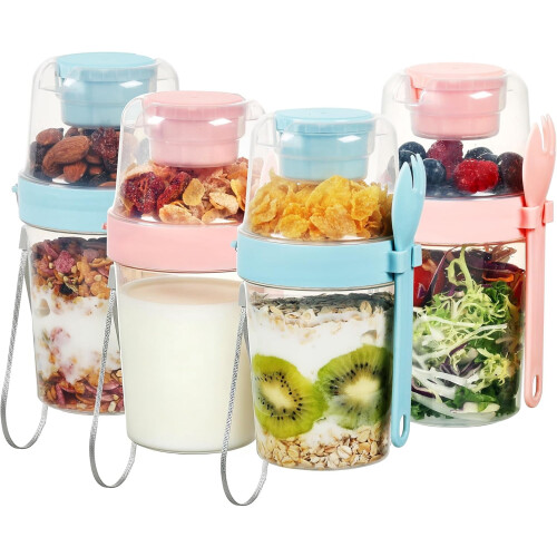 Joghurt-Parfaitbecher mit Deckel und Löffeln, 4er-Pack