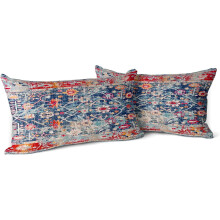 Boho putetrekk 30x50 cm, sett med 2, marineblå og røde geometriske blomstermotiver, dekorative kasteputetrekk til sofa, veranda, soverom –