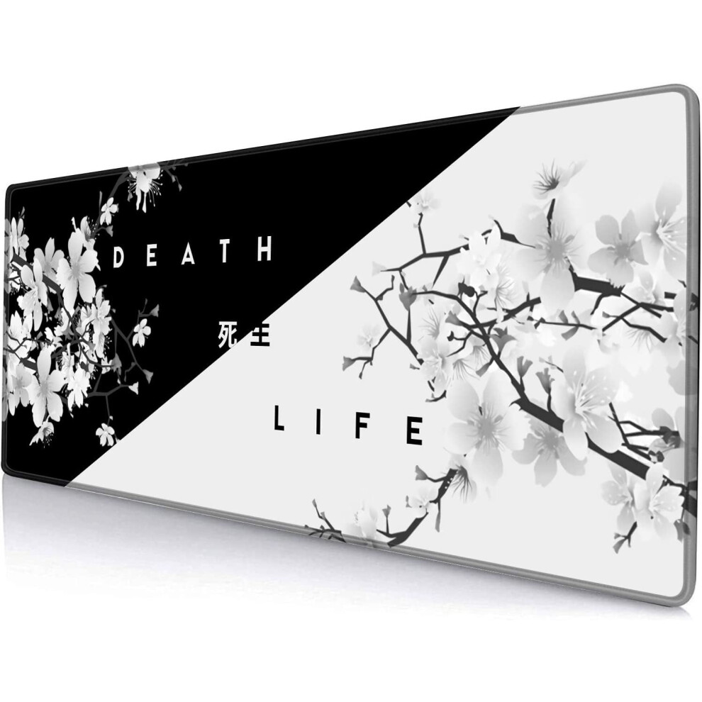 Large Gaming Mouse Pad 31.5X11.8", Non-Slip Rubber Base, Stitched Edges, Sakura Death Life Floral Design 9085618284364
