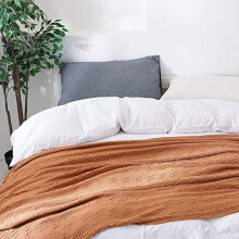 Almond Throw Blanket 50 x90 Inches Throw Textured Solid Soft Sofa Throw Bed Runner Couch Cover Knitted Decorative Blanket Bed Runner