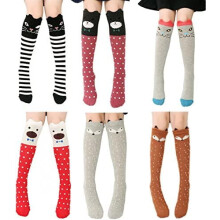Cartoon Animal Cat Bear Fox over Calf Knee High Socks, 6 Colors, One Size