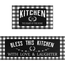Ensemble de 2 tapis de cuisine noirs (17x30+17x48"), envers en caoutchouc antidérapant, absorbants et imperméables – Compatibles avec les éviers