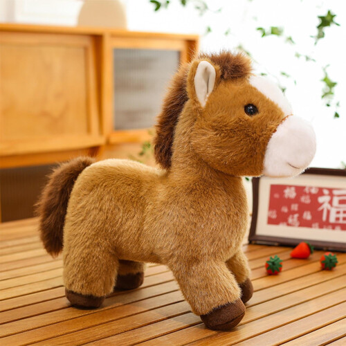 Petit cheval en peluche, doux et câlin, 15 cm
