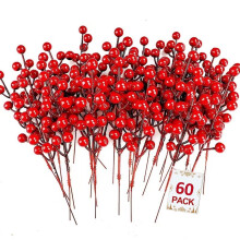 Artificial Red Berry Stems 60 Pack 7.9in