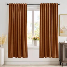 Burnt Orange Velvet Thermal Curtains, Room Darkening & Privacy Drapes for Bedroom/Living Room/Home Theater – 2 Panels, 52"x72"