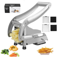 Cortador de patatas fritas de acero inoxidable con 2 tamaños de cuchilla y base antideslizante – Compatible con freidoras de aire