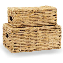 2 Natural Wicker Storage Baskets with Lids