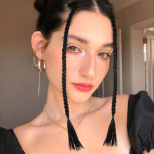 2 extensiones de cabello trenzado de 20 pulgadas, color negro, fibra resistente al calor, con clip, para uso diario en mujeres.