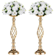 2-Piece Gold-Rose Gold Zinc Alloy Candle & Flower Holder Set