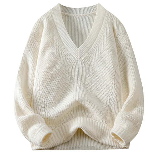Herren-Strickpullover mit V-Ausschnitt, einfarbig, langärmelig, Größe XL