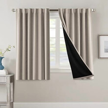 100% Blackout Curtains with Black Liner, Thermal Insulated, 54" Long, Back Tab/Rod Pocket, 2 Panels, Natural Sand – Compatible with Standard Rods