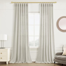 Beige Linen Blend Curtains 52x96 in, Semi-Sheer, 2 Panels