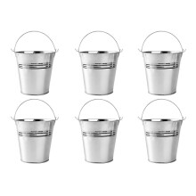 6pcs Tinplate Fries Bucket Food Container, Portable Ice Chiller Cooler with Handle for Wine/Champagne/Beer (Large, Silver) 4.72x4.32x4.32in