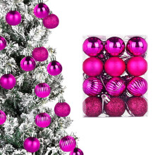 24Pcs Christmas Balls Ornaments, 4 Style 3cm Shatterproof Christmas Tree Decorations Hanging Ball for Holiday Wedding Party Decoration, Hot Pink