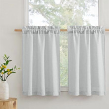 Linen Kitchen Curtains 26"x30", Dove Grey, Semi-Sheer, Rod Pocket, Light Filtering, 2 Panels Set