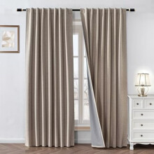 Blackout Curtains 108in, Faux Linen, Thermal Insulated, 2
