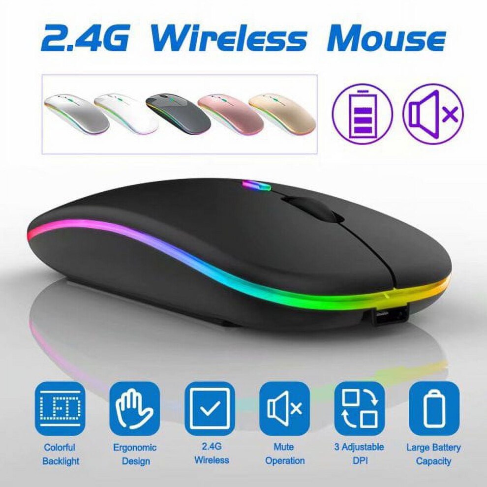 Eastin Bluetooth & 2.4G Silent Ultra-Thin Wireless Mouse, Mute, Rechargeable, Compatible With Laptop/Desktop (Black) Black 9085618834569