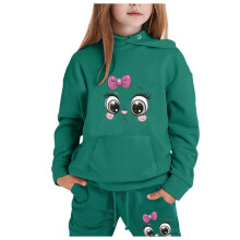 Conjunto de ropa para niñas adolescentes de 2 piezas, moda infantil informal, top con capucha de manga larga estampado, pantalón con capucha, ropa