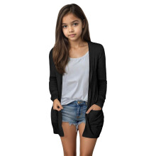 Giacca da ragazza, nuova, aperta sul davanti, tinta unita, cardigan con tasche, capospalla comodo e leggero, taglia 9Y-10Y