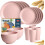 Pink Plastic Wheat Straw Dinnerware Set 16-Pc 1