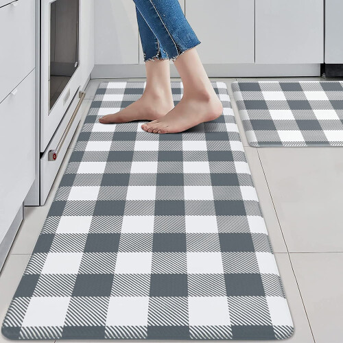 2-Pack Grey & White Anti-Fatigue Kitchen Mats, 17.3" x 29"