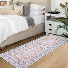 Tapis d'intérieur 60 x 180 cm à motif floral vintage, lavable, à poils courts et antidérapant, imprimé vieilli, rose/multicolore, idéal pour le
