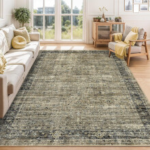 6x9 Vintage Distressed Area Rug Olive Brown