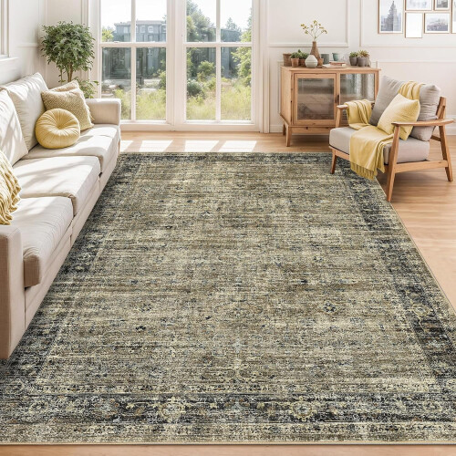6x9 Vintage Distressed Area Rug Olive Brown