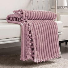 Pink Fleece Throw Blanket 51x63 – Soft, Plush, Cozy with Pompom Fringe – Perfect for Couch, Bed, Sofa