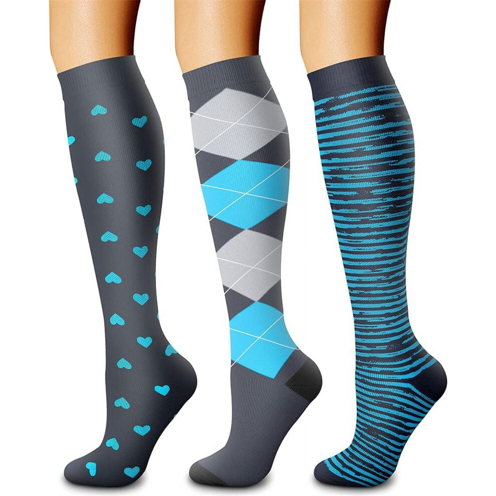 3 Pairs Compression Socks for Women & Men Circulation 15-20 mmHg is Best Support for Athletic Running Cycling