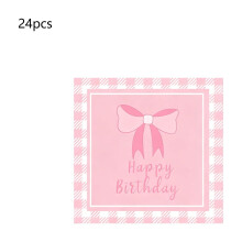 Valentine's Day 24pc Bow-Themed Disposable Tableware Set (Plates, Cups, Napkins + 1 Placemat) – Romantic Party Supplies for Anniversary, Wedding,
