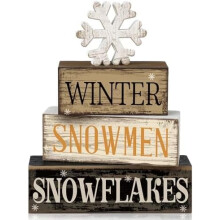 Wooden Snowman Tiered Tray Decor Set 4 pcs