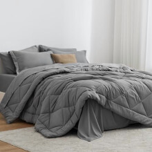 Juego de edredón Queen de 7 piezas en color gris: 1 edredón, 1 sábana encimera, 1 sábana bajera, 2 fundas de almohada, 2 fundas decorativas para