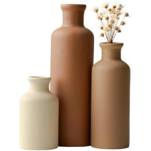 Set of 3 Modern Ceramic Vases – Neutral Matte Finish