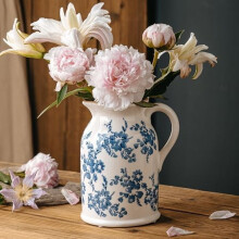 Blue and White Vintage Ceramic Vase 8 inches