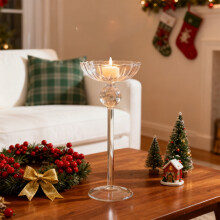 Tall Striped Glass Candle Holder – Pillar & Taper, Set of
