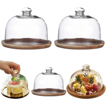 Charcuterie Snow Globe Container – Mini Cake Stand with Dome Lid, Round Glass Dessert Display Stand with Base (2 sets)